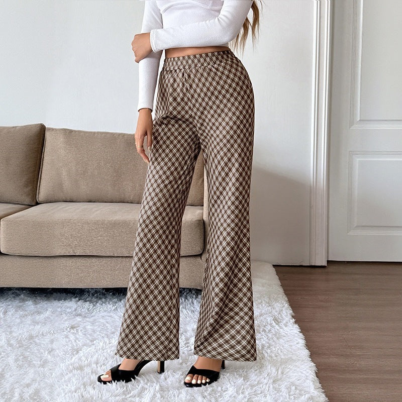 Women High Quality Checkered Flared Pants Mune Fashion