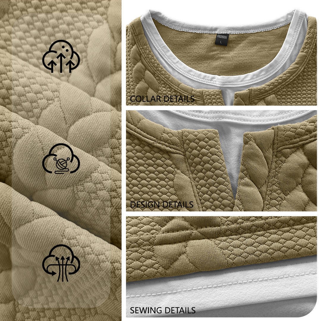 Men's textured short-sleeve shirt with embossed braid structure, V-insert at the round neck and layered look Mune Fashion