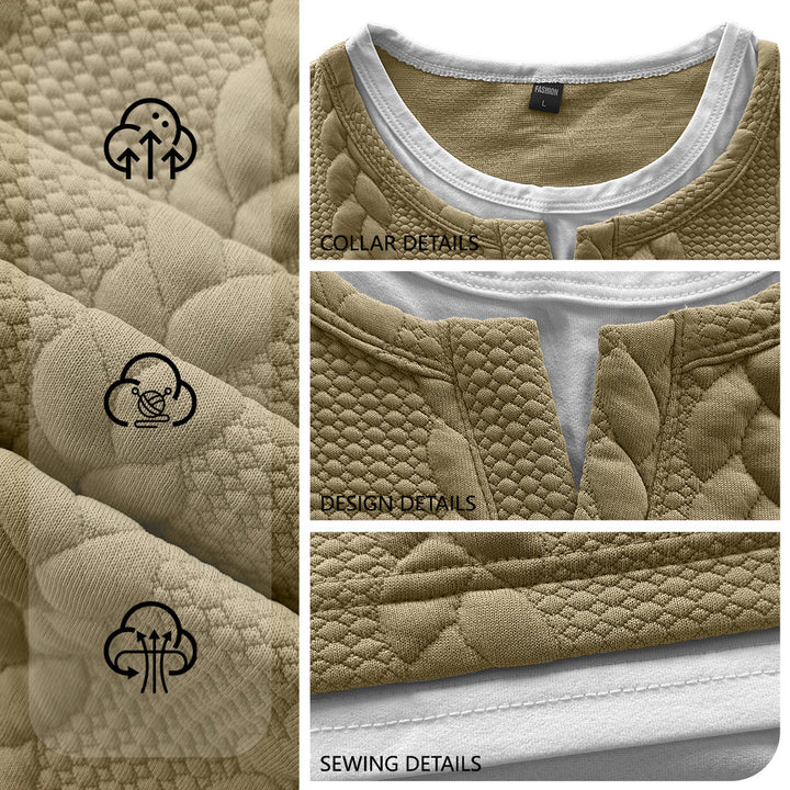 Men's textured short-sleeve shirt with embossed braid structure, V-insert at the round neck and layered look Mune Fashion