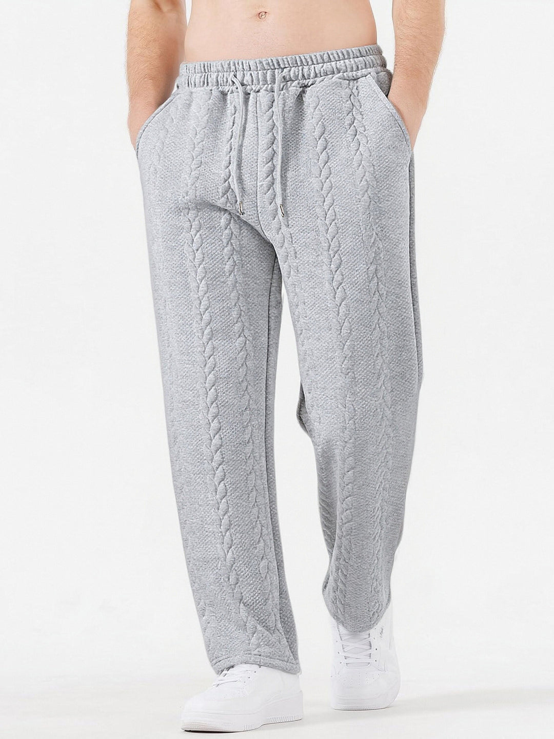 Men's chunky knit lounge jogging pants with cable knit, elastic waistband and drawstring Mune Fashion