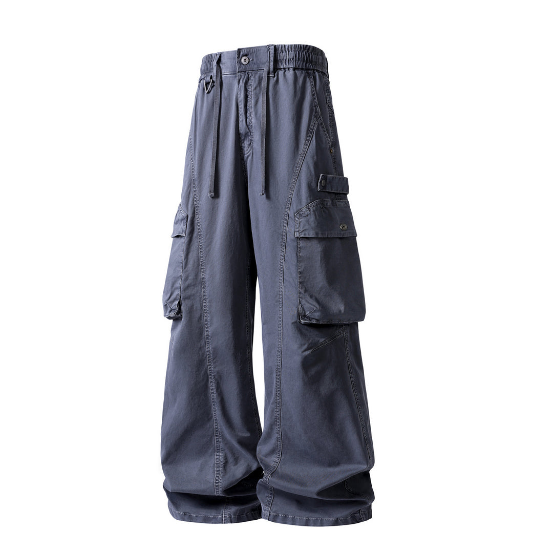 Men's military-inspired cargo pants with elastic tunnel drawstring waistband, flap and zipper pockets Mune Fashion