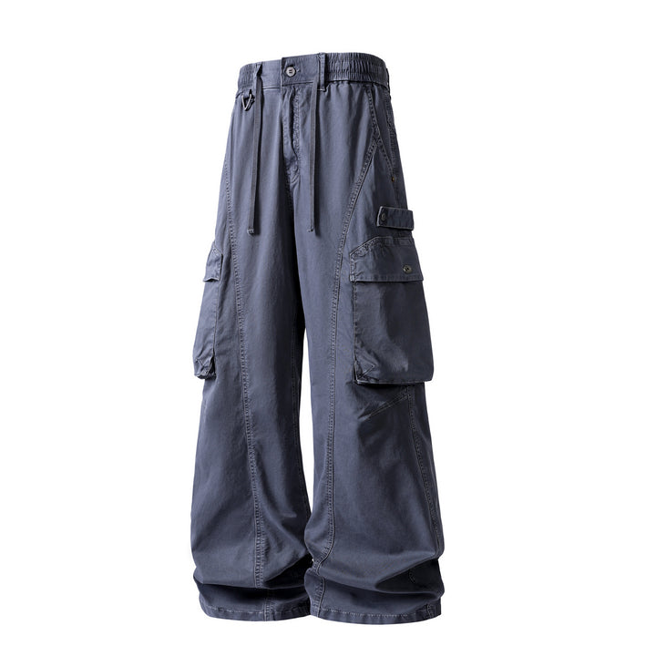 Men's military-inspired cargo pants with elastic tunnel drawstring waistband, flap and zipper pockets Mune Fashion