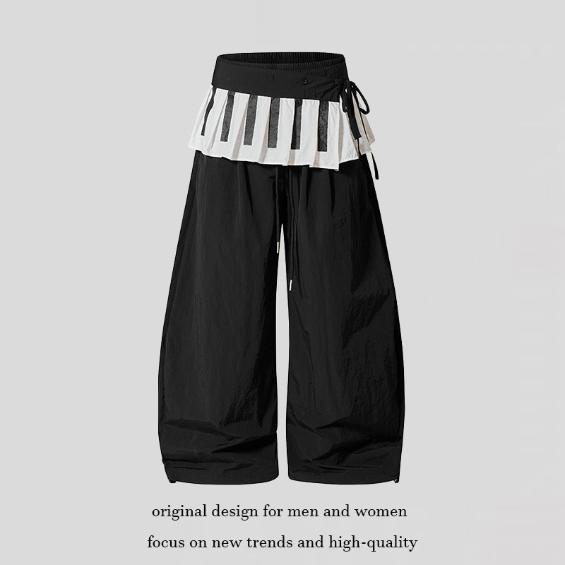 Women's Wide Culotte Pants with Ruffle Waistband, Drawstring and Balloon Leg Mune Fashion