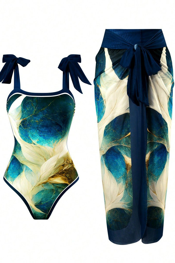Ladies One-Piece Swimsuit with Stylish Wrap Skirt Look Mune Fashion