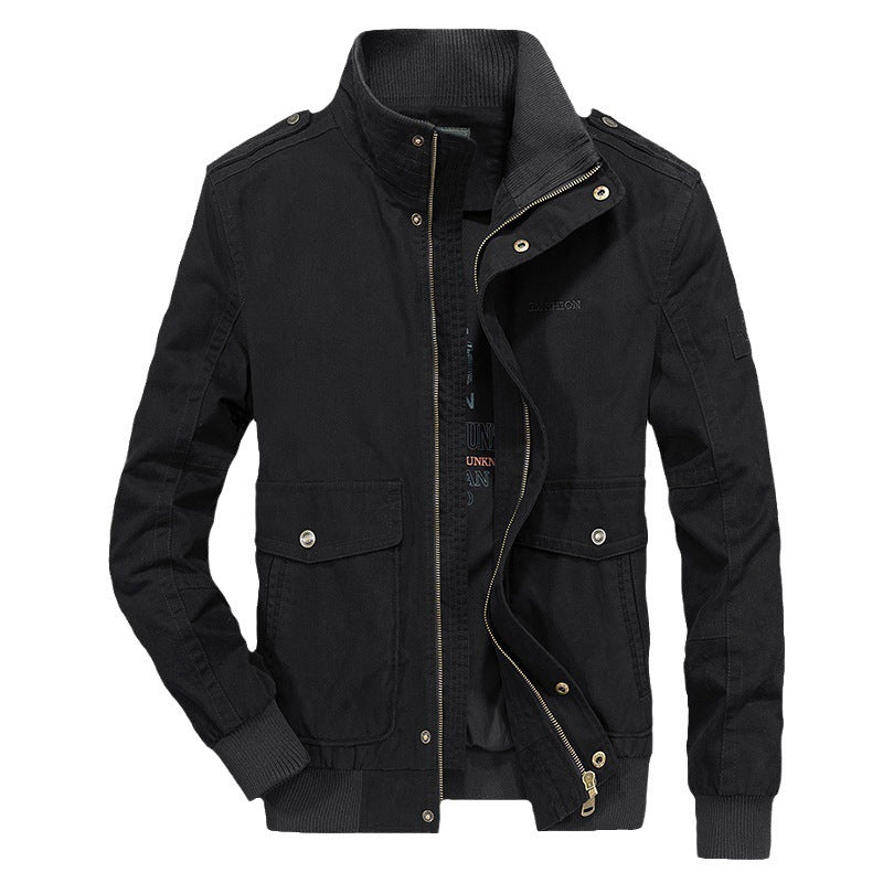 Men's Vintage Canvas Blouson with high closing stand-up collar and mounted flap pockets Mune Fashion