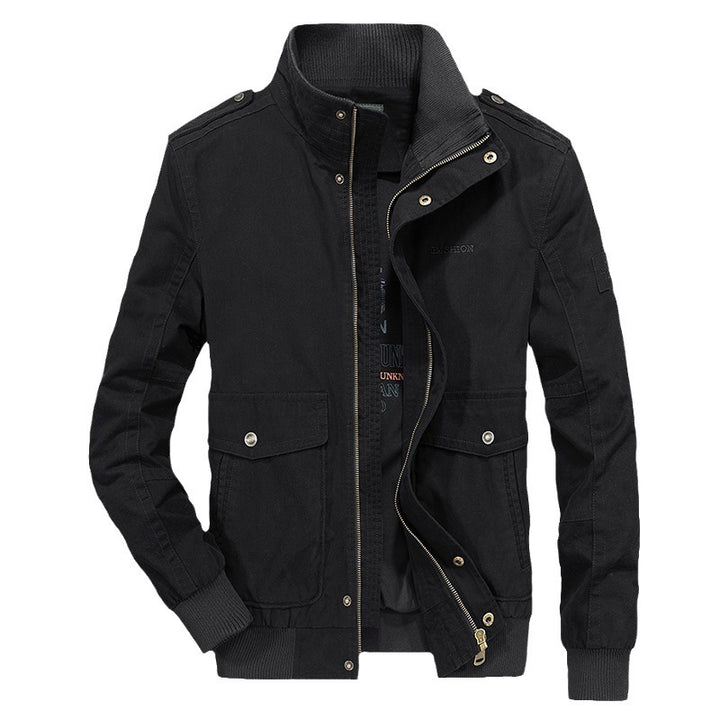 Men's Vintage Canvas Blouson with high closing stand-up collar and mounted flap pockets Mune Fashion