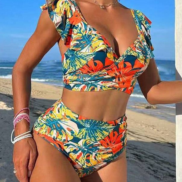 Ladies high-waisted bathing bikini with playful ruffle details Mune Fashion