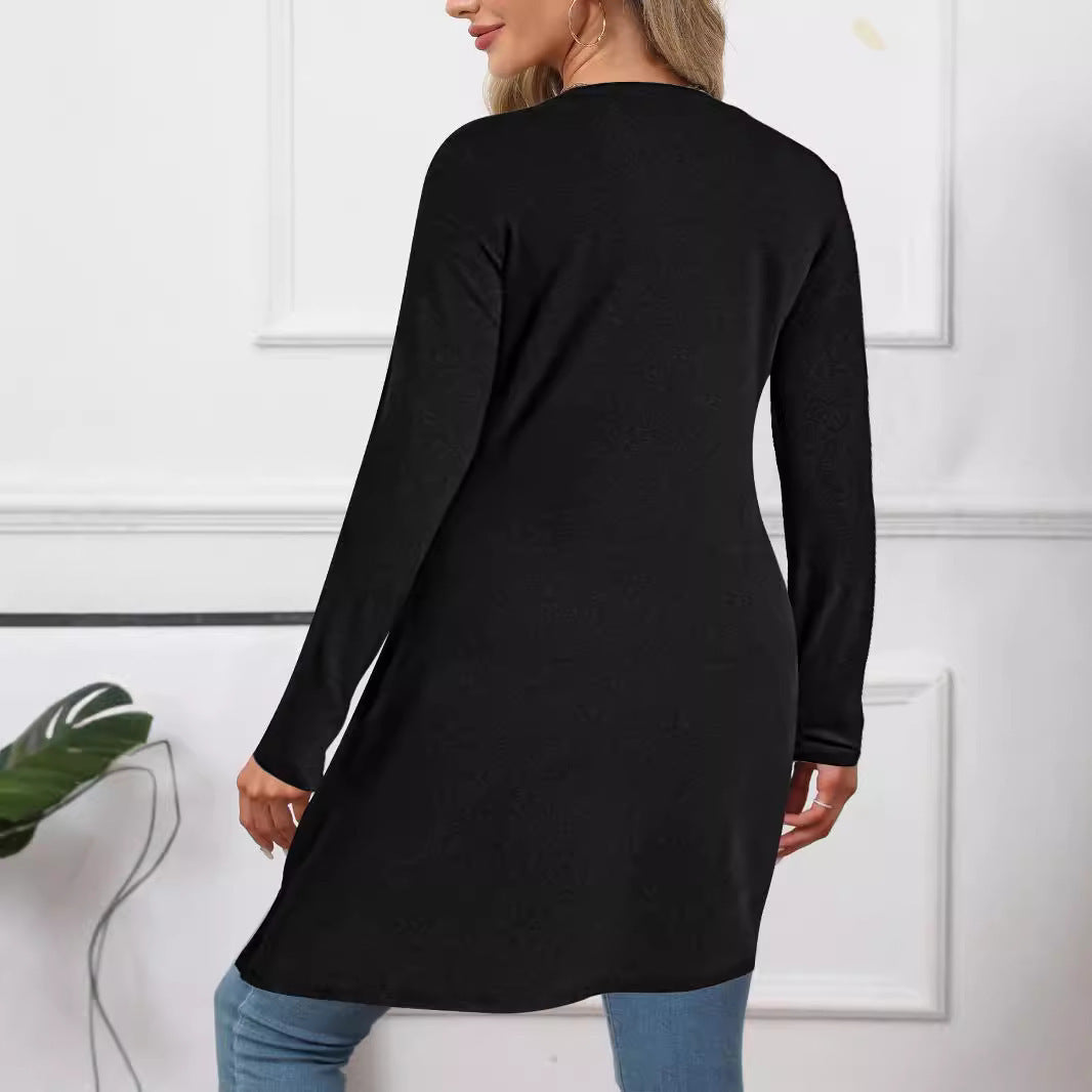 Women Long Asymmetrical Tunic Top with Overlapping Front and Side Slits Drune