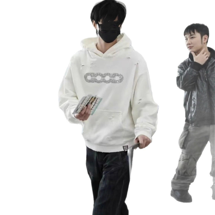 Ladies Oversized Hoodie with Torn Details Mune Fashion