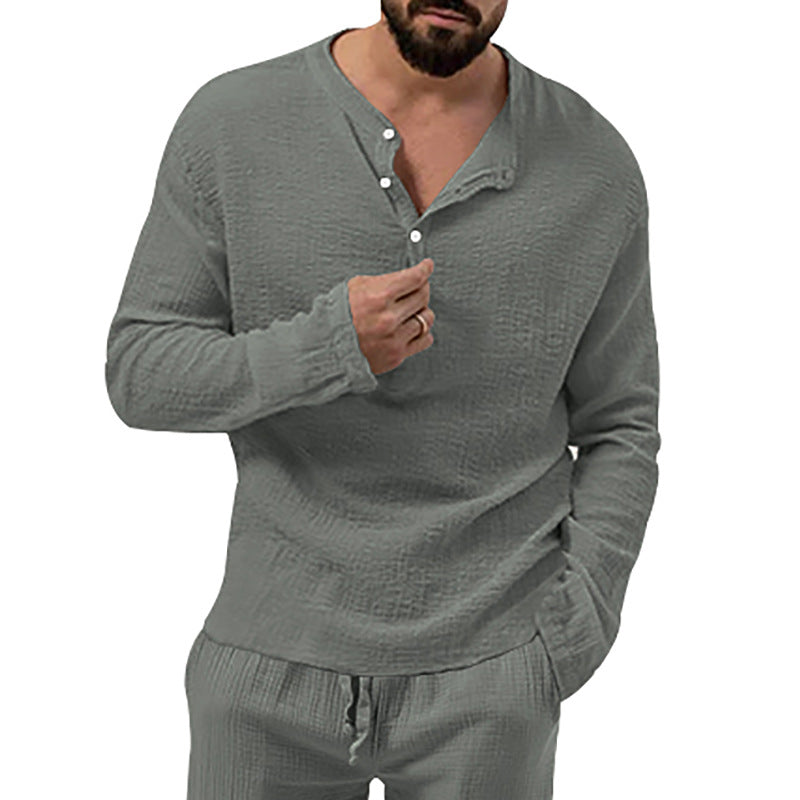 Men's relaxed Henley set made of lightweight cotton gauze with drawstring pants Mune Fashion