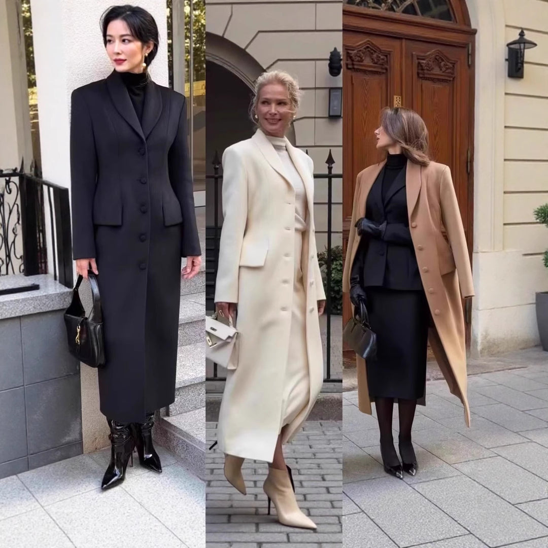 Women’s Longer Wool Blend Coat with Shawl Collar and Tailored Silhouette Mune Fashion
