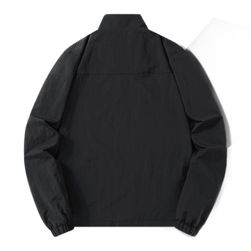 Men's Lightweight Cotton Blend Transitional Jacket with Stand-Up Collar and Concealed Zipper Mune Fashion
