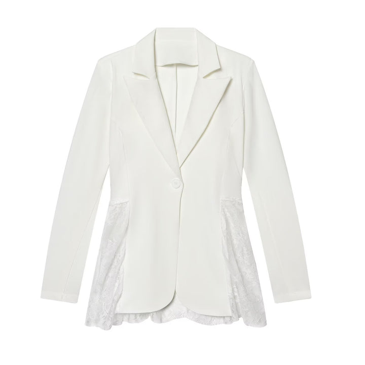 Women's Long Blazer with Inserted Lace Skirt and Tailored Cut Mune Fashion