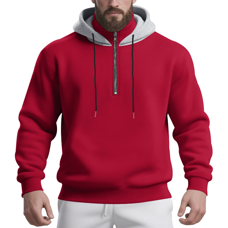 Men's half-zip hoodie with contrasting inner hood, drawstring, and ribbed cuffs Mune Fashion