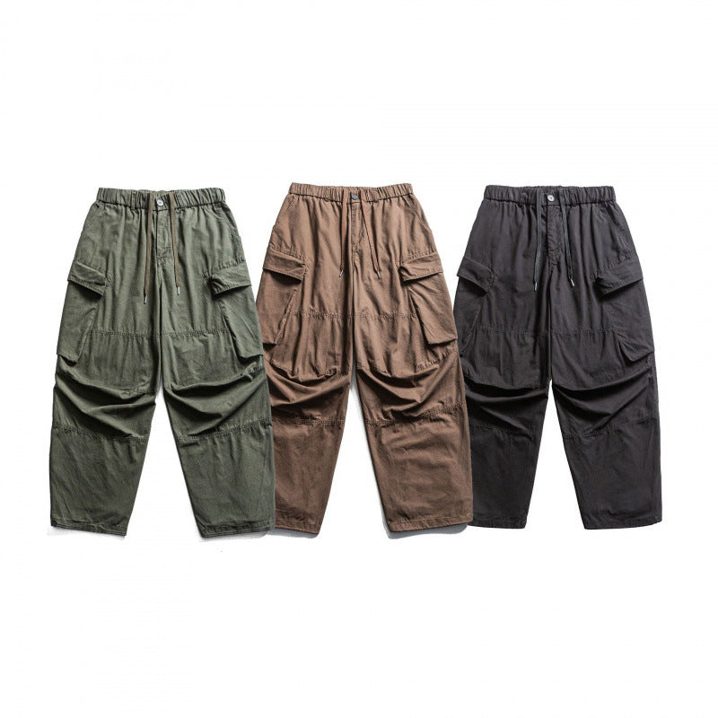 Men's Baggy Cargo Pants with Elastic Waistband, Drawstring, and Reinforced Knee Areas Mune Fashion