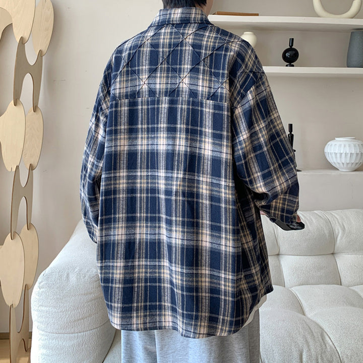 Women Casual Checkered Pattern Overshirt Mune Fashion