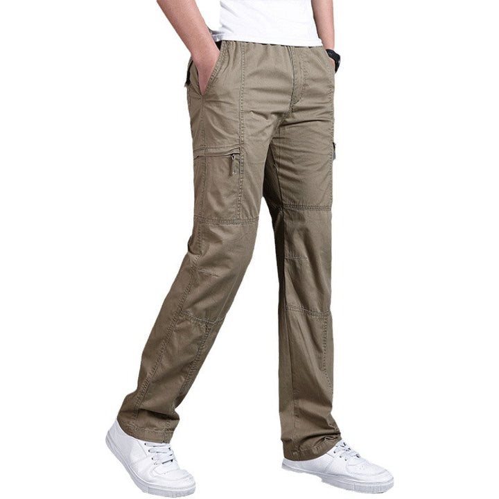 Men Straight Cut Utility Cargo Pants with Knee Darts, Multi-Pockets & Elastic Waist Mune Fashion