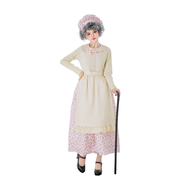 Ladies Vintage Older Costume with Floral Pattern and Ruffle Details Mune Fashion
