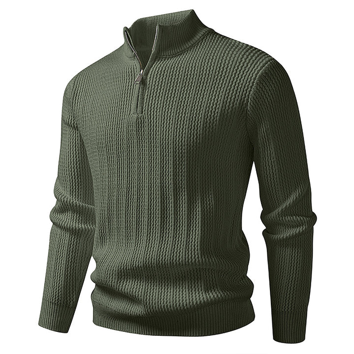 Men's fine-structured half-zip pullover with stand-up collar, ribbed textured knit and slim fit Mune Fashion