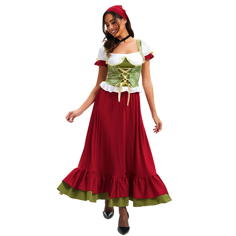 Women's traditional Dirndl costume dress ensemble with adjustable corset bodice and long tiered skirt Mune Fashion
