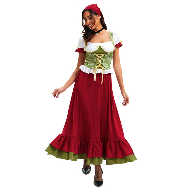 Women's traditional Dirndl costume dress ensemble with adjustable corset bodice and long tiered skirt Mune Fashion