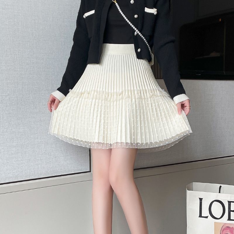 Women Pleated Skirt with Ruffles Mune Fashion