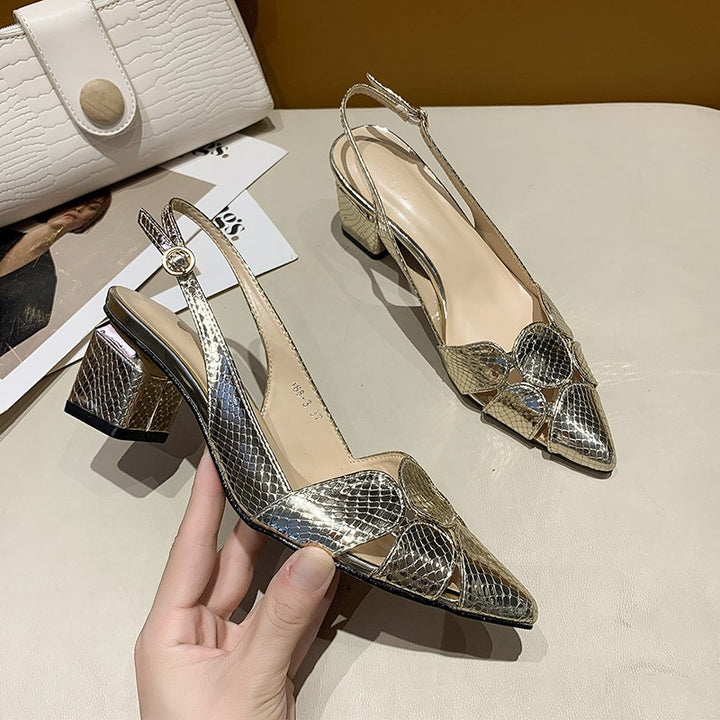 Women's Slingback Pumps with Snake Print and Decorative Mosaic Application Mune Fashion