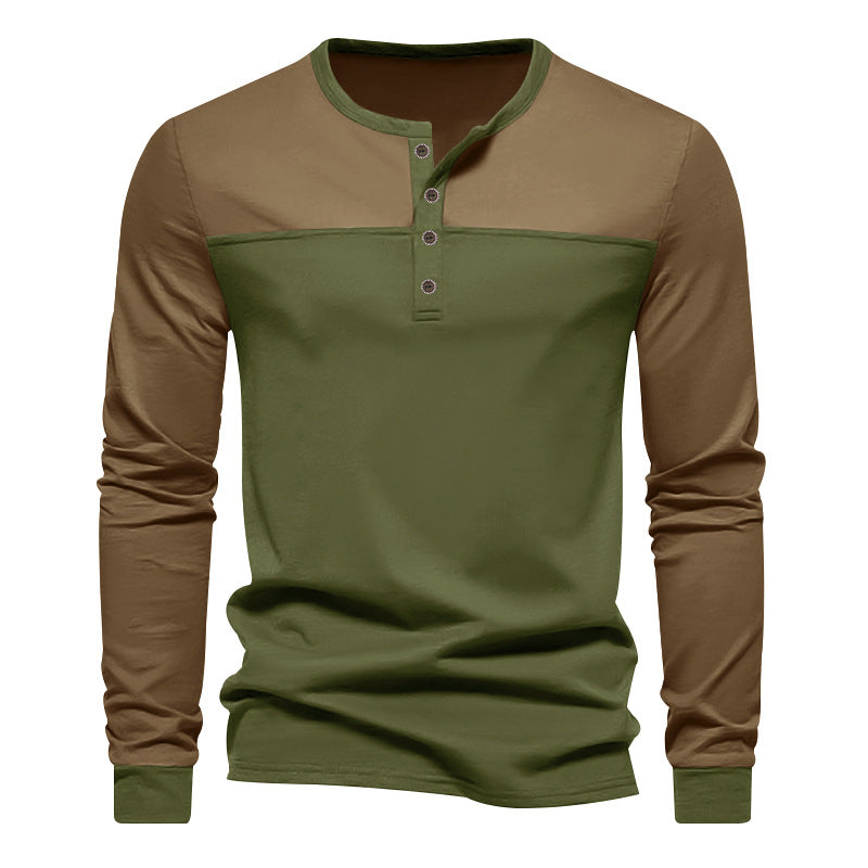 Men's long-sleeved Henley shirt with contrasting yoke, short button placket, and ribbed cuffs Mune Fashion