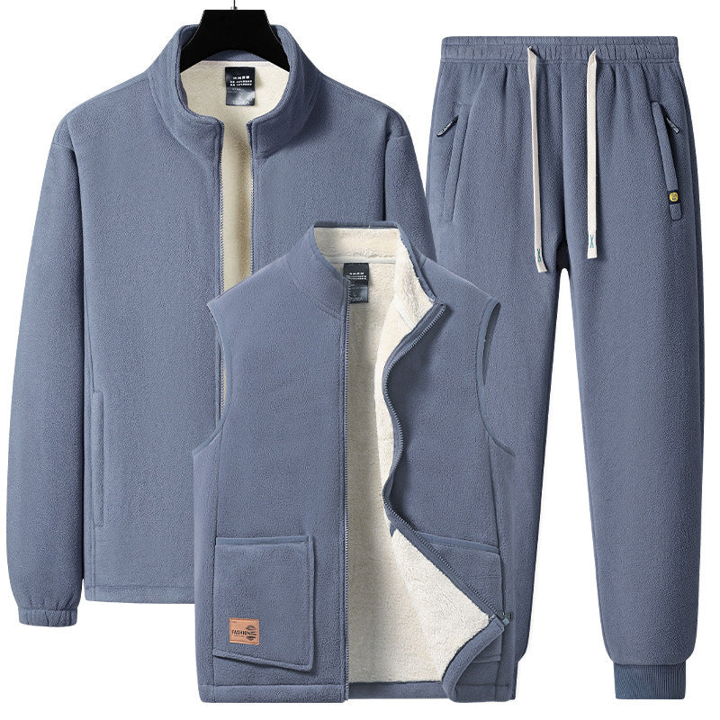 Men's Three-Piece Thermal Fleece Training Set with Padded Vest and Jogging Pants Mune Fashion