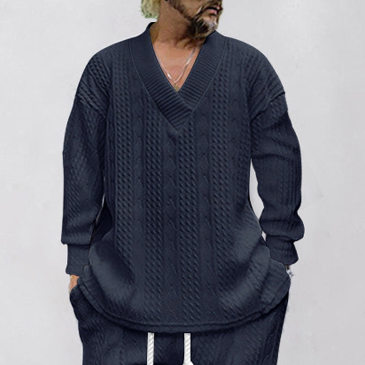 Men's Oversize Cable Knit Sweater with Deep V-Neck Mune Fashion
