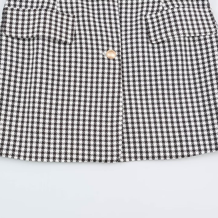 Women Oversized Blazer in Houndstooth Pattern with Balloon Sleeves and Patching Pockets Mune Fashion