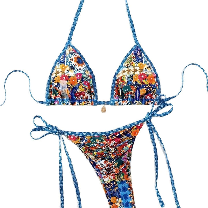 Women Triangle Bikini Set with Floral Pattern Mune Fashion