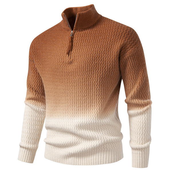 Men's fine-knit half-zip pullover with textured wave pattern and standing collar Mune Fashion