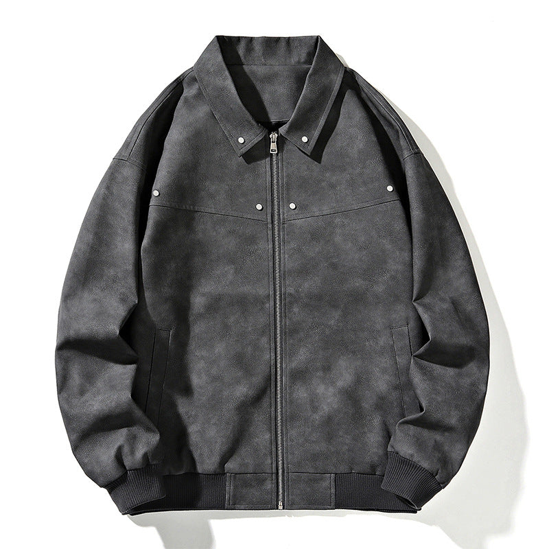 Men's Oversize Bomber Jacket in Suede Look with Zipper and Ribbed Cuffs Mune Fashion