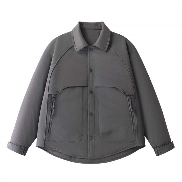Men's Padded Shirt Jacket with Curved Hem, Zip Pockets, and Snap Placket Mune Fashion