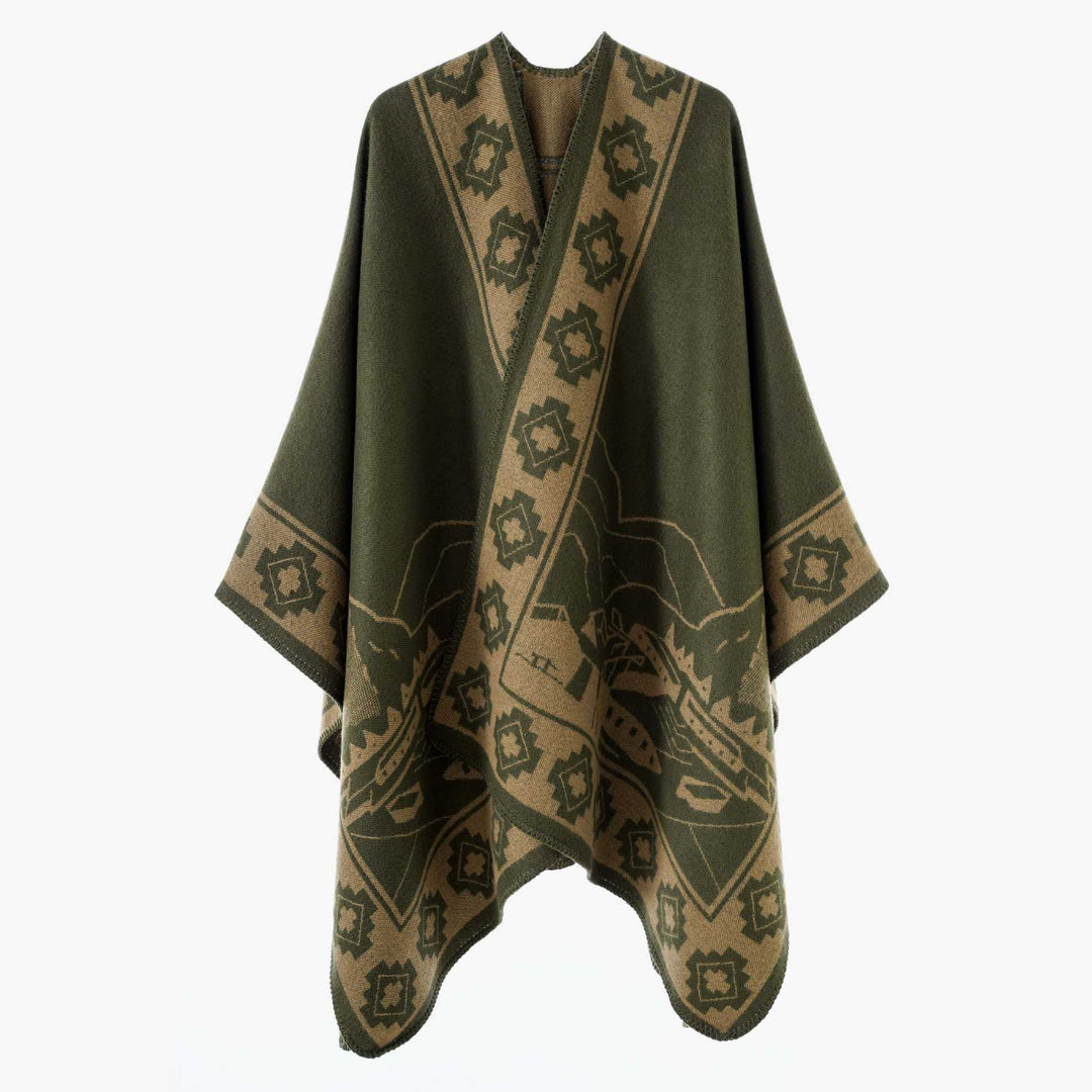 Women’s Throw Cape made of Jacquard knit with graphic ornament pattern Mune Fashion