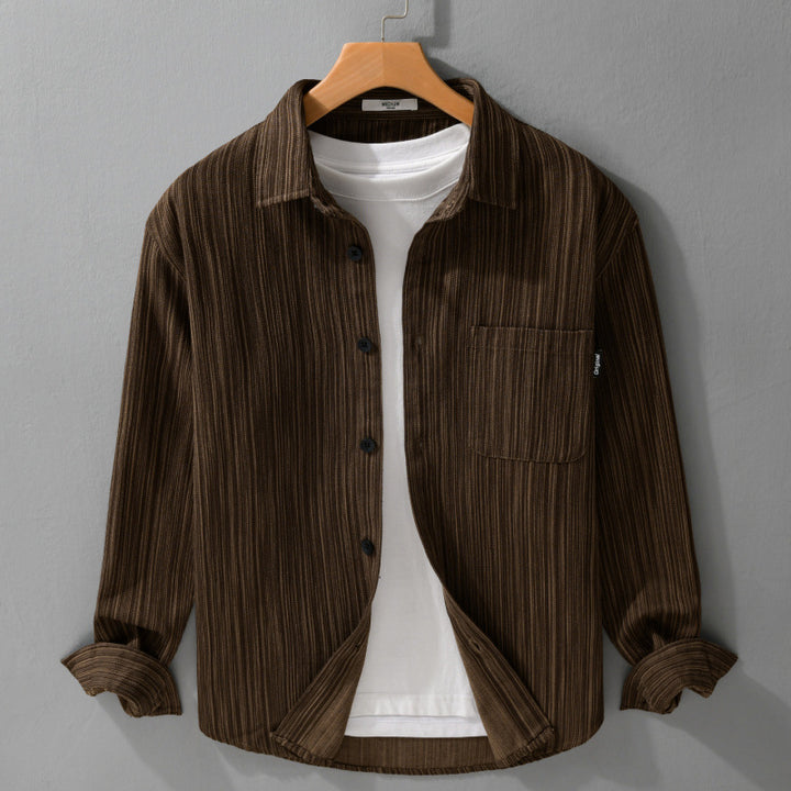 Men's cord overshirt with fine striped texture and attached chest pocket Mune Fashion