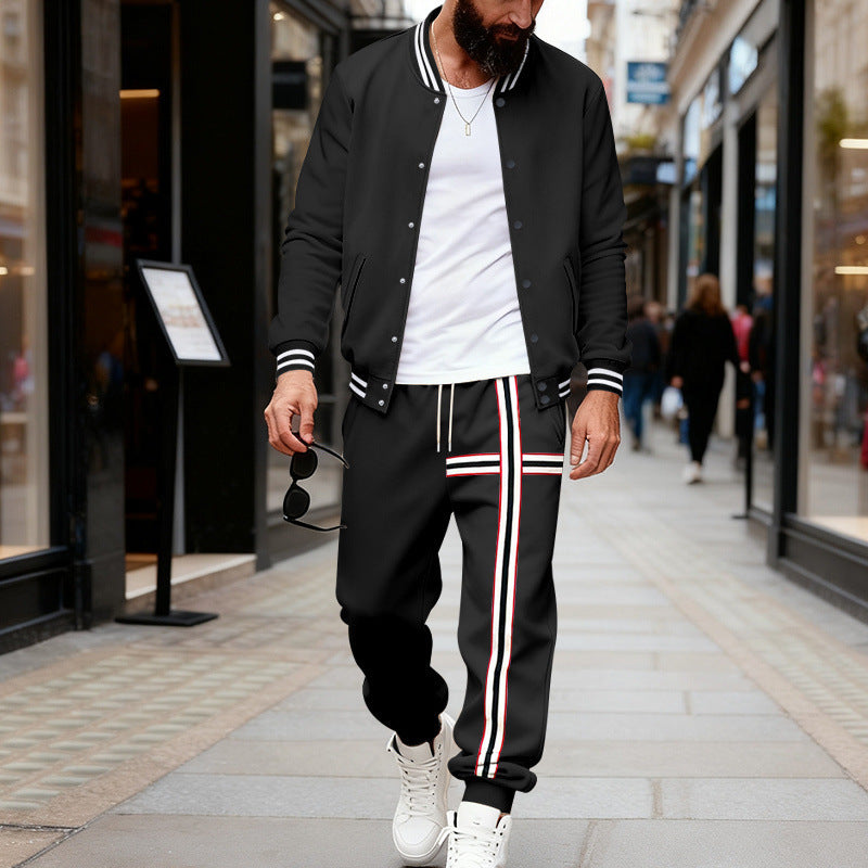 Men's sporty two-piece set bomber jacket and joggers with side contrast stripe Mune Fashion