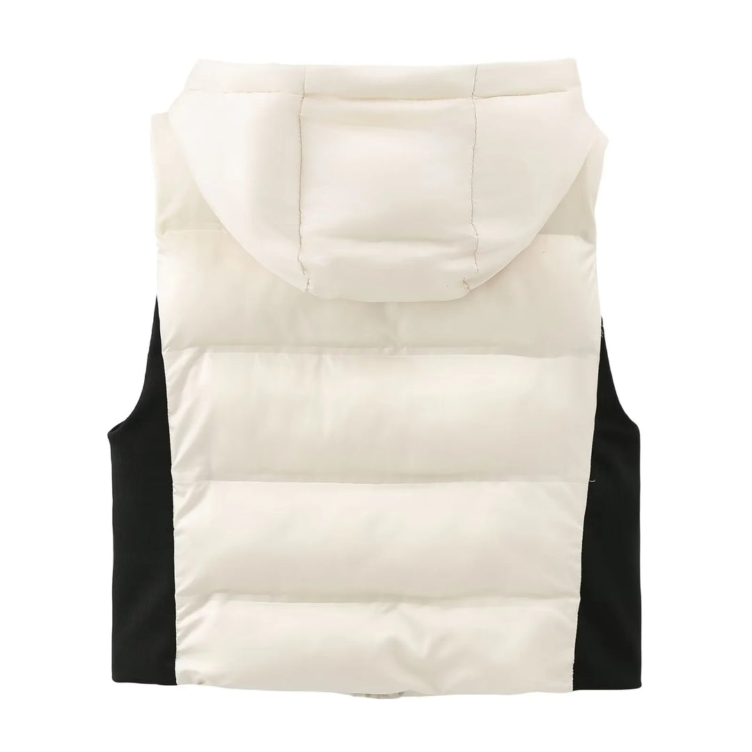 Unisex padded quilted vest with hood and side drawstring inserts Mune Fashion