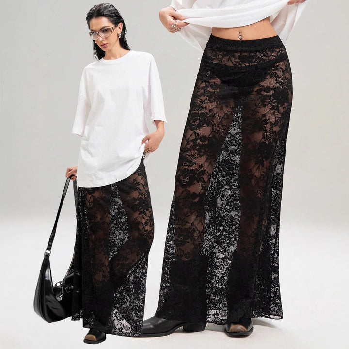 Women's loose cotton shirt and long sheer lace skirt Mune Fashion
