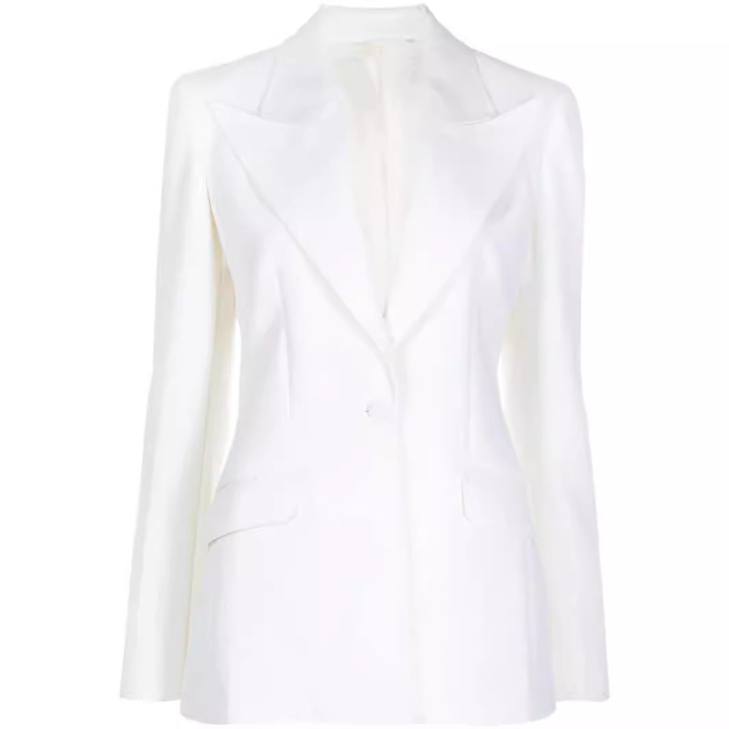Women Elegant Single-Breasted Tailored Blazer with Tailored Cut and Wide Palazzo Pants Mune Fashion