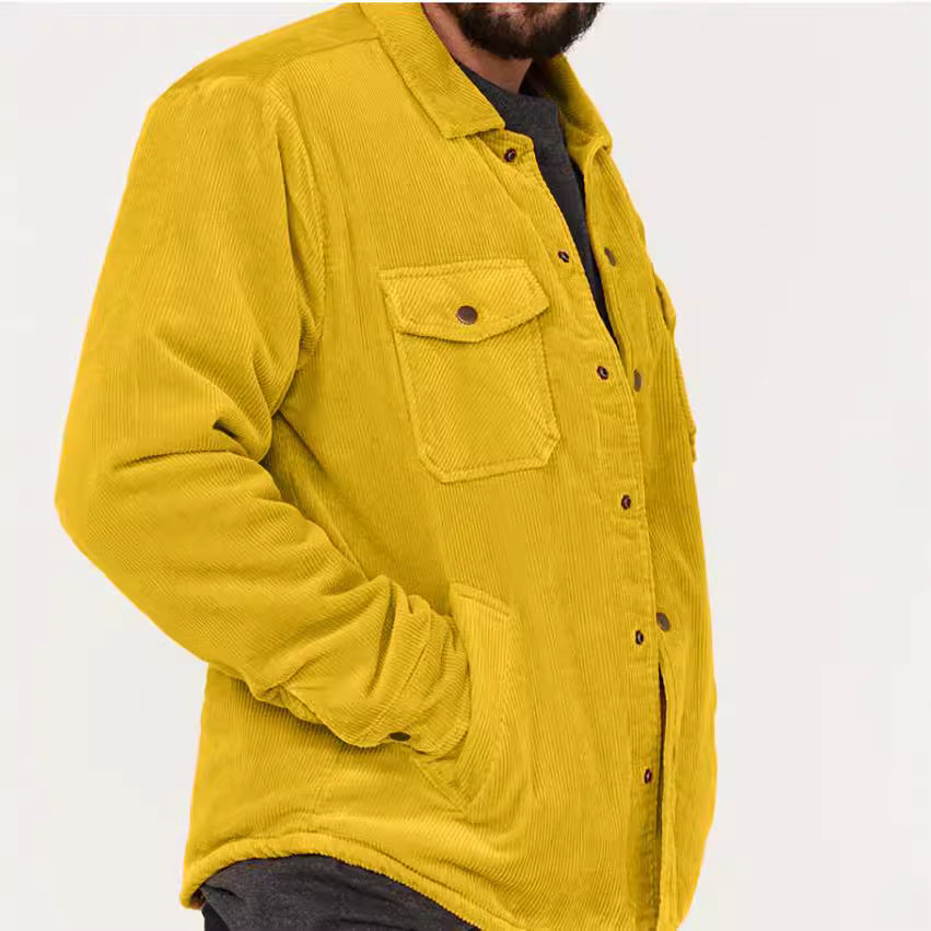 Men's Cord Worker Overshirt with Snap Button Placket, Flap Pockets and Applied Side Pockets Mune Fashion