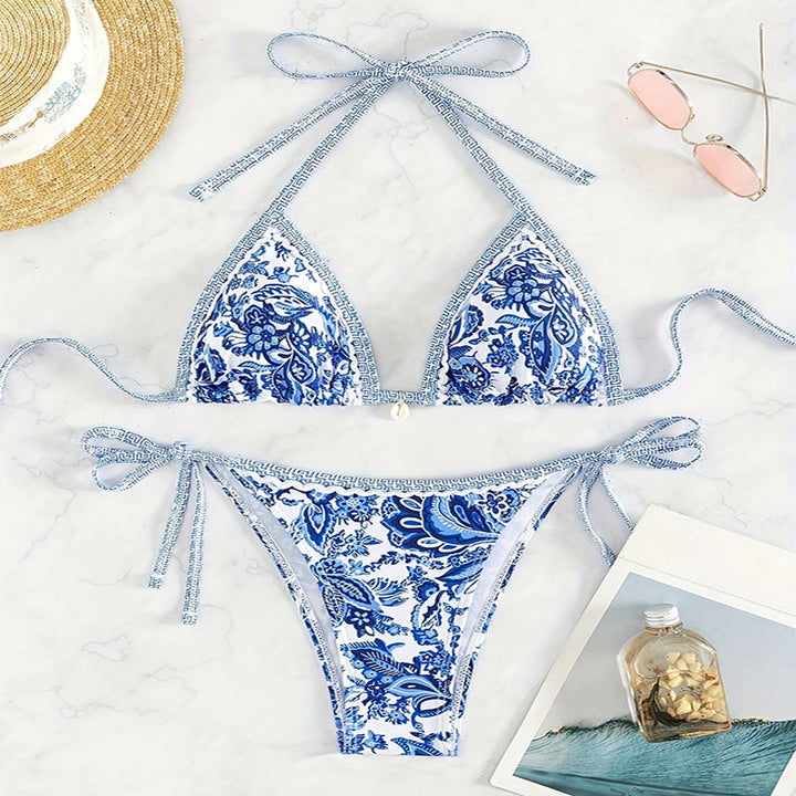 Women's triangle bikini with floral pattern and adjustable straps Mune Fashion