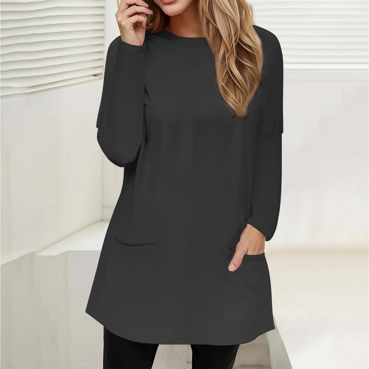 Ladies Casual Longline Tunic with Crew Neck and Patch Pockets Mune Fashion