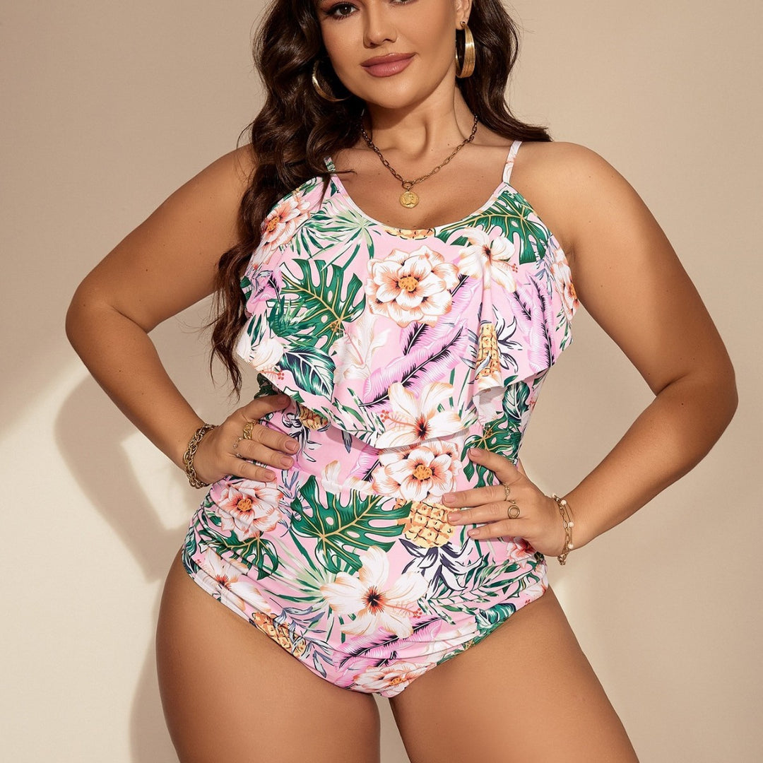 Ladies' One-Piece Swimsuit with Floral Ruffle Details Mune Fashion