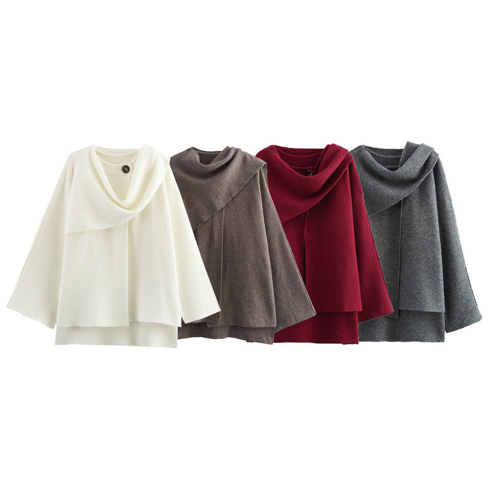 Women's cape with asymmetrical fall, stand-up collar and wool blend Mune Fashion