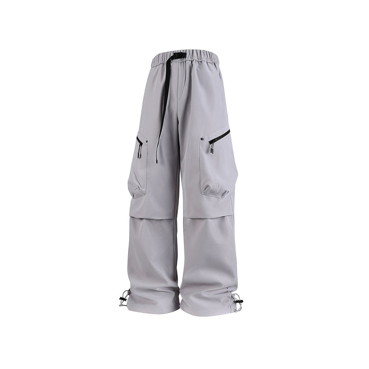 Men's Loose Utility Cargo Pants with Elastic Waistband, Zipper Pockets, and Adjustable Hem Drune