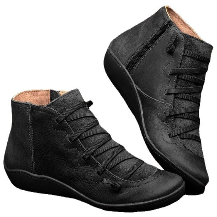 Women's nan comfort ankle boot with elastic decorative lacing, padded insole and side zipper Mune Fashion