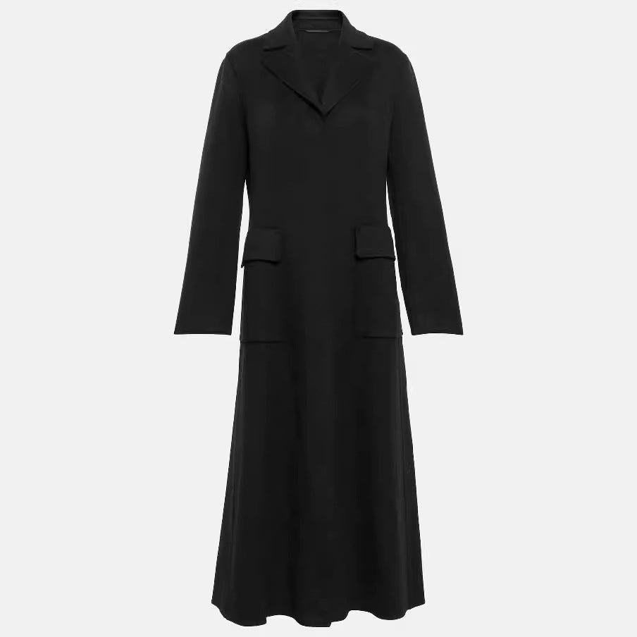 Women's Maxi Long Single-Breasted Blazer Coat with Clean Fall and Flap Pockets Mune Fashion