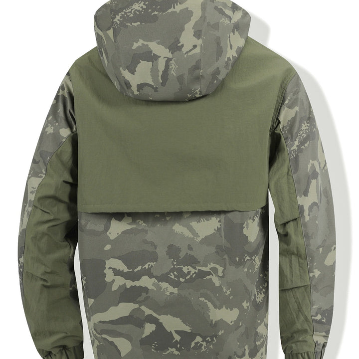 Men's camouflage anorak with hood, half zipper and water-repellent coating Mune Fashion